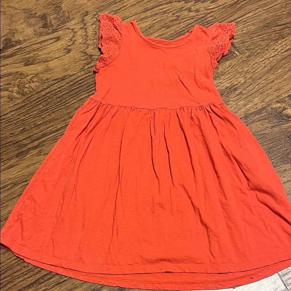Cat & Jack girls size (8) Vibrant Orange Flutter Sleeve Dress, 100% cotton